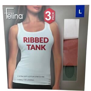 Felina Women's Tank Top Set Coral, Olive, and White Size Large NIB